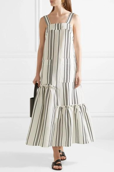 Shop Apiece Apart Senecio Striped Linen And Silk-blend Midi Dress In White