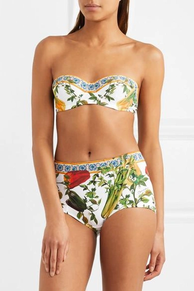 Shop Dolce & Gabbana Printed Bandeau Bikini In Yellow