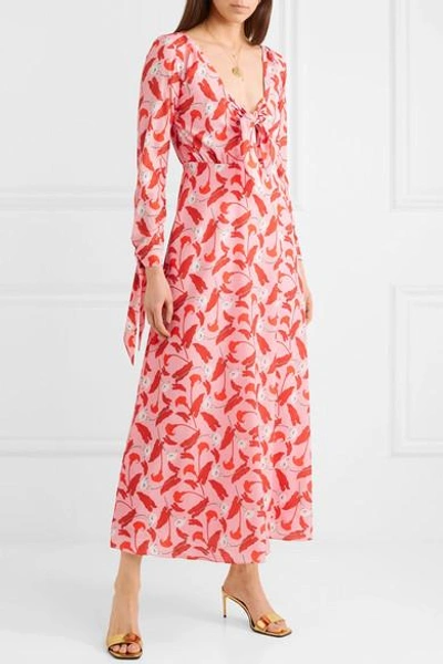 Shop Borgo De Nor Sonia Floral-print Crepe De Chine Midi Dress In Pink