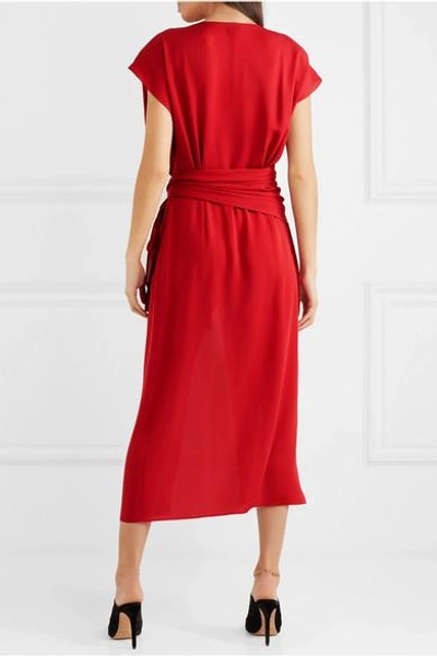 Shop Magda Butrym Diablo Gathered Silk-chiffon Midi Dress In Red