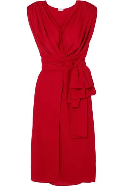 Shop Magda Butrym Diablo Gathered Silk-chiffon Midi Dress In Red