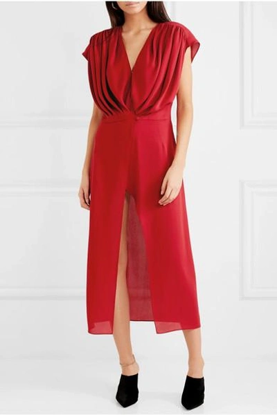 Shop Magda Butrym Diablo Gathered Silk-chiffon Midi Dress In Red