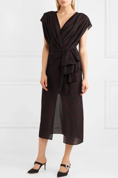 Shop Magda Butrym Diablo Gathered Polka-dot Silk-chiffon Midi Dress In Black