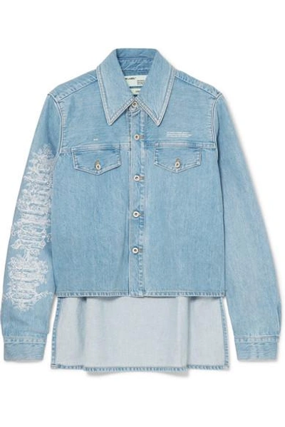 Shop Off-white Embroidered Denim Jacket In Light Blue
