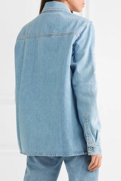 Shop Off-white Embroidered Denim Jacket In Light Blue