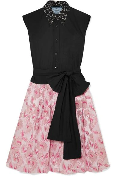 Shop Prada Cotton-poplin And Metallic Brocade Mini Dress In Pink