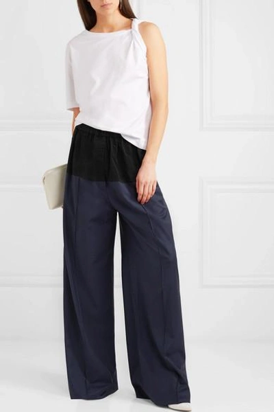 Shop Dion Lee Checked Wool-blend And Shell Wide-leg Pants In Navy