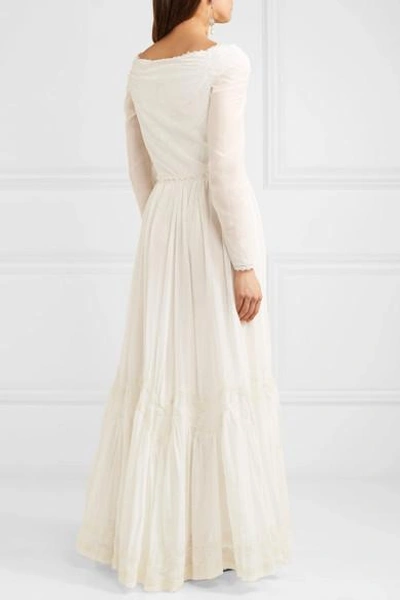 Shop Etro Lace-trimmed Printed Cotton And Silk-blend Gauze Gown In Ivory