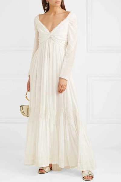 Shop Etro Lace-trimmed Printed Cotton And Silk-blend Gauze Gown In Ivory