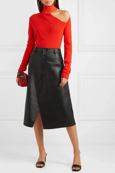 Shop Dion Lee Leather Midi Skirt In Black