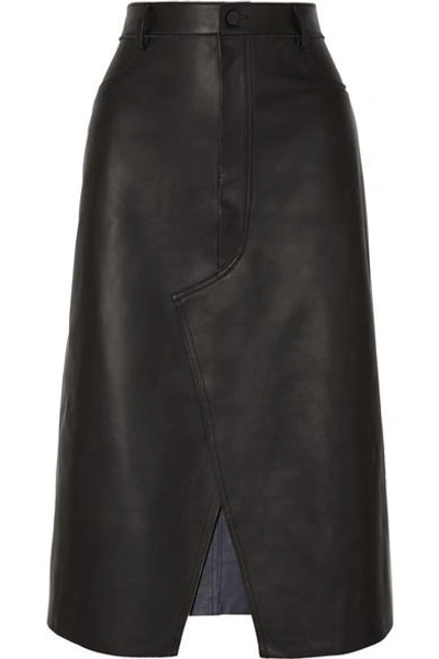 Shop Dion Lee Leather Midi Skirt In Black