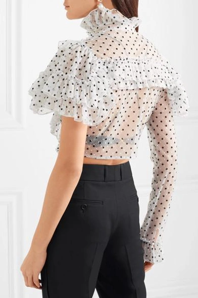 Shop Rodarte Cropped Ruffled Polka-dot Flocked Tulle Blouse