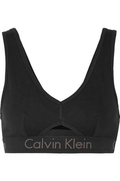 Shop Calvin Klein Underwear Cutout Stretch-cotton Soft-cup Bra In Black