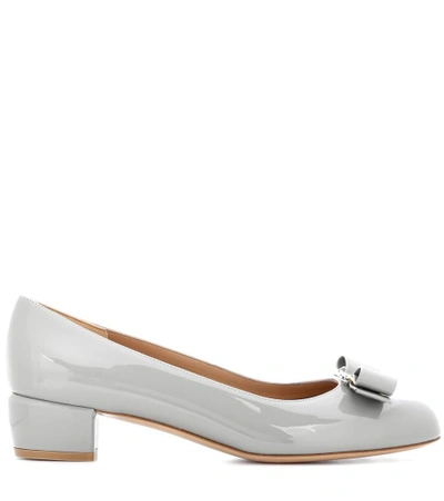 Shop Ferragamo Vara Patent Leather Pumps In Grey