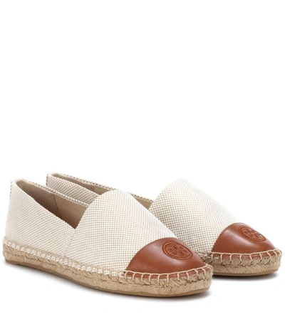 Shop Tory Burch Canvas And Leather Espadrilles In Beige