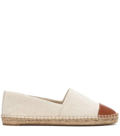 Shop Tory Burch Canvas And Leather Espadrilles In Beige