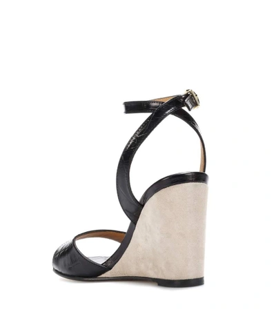 Shop Apc Oda Embossed Leather Wedges In Black