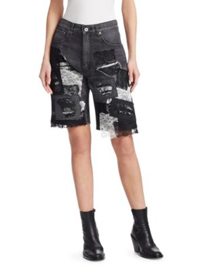 Shop Junya Watanabe Lace Trim Denim Bermuda Shorts In Black