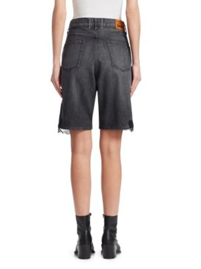 Shop Junya Watanabe Lace Trim Denim Bermuda Shorts In Black