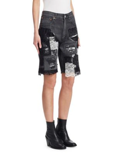 Shop Junya Watanabe Lace Trim Denim Bermuda Shorts In Black