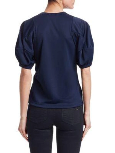 Shop Comme Des Garçons Jersey Puff-sleeve Top In Navy