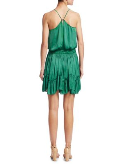 Shop Halston Heritage Sleeveless Roundneck Ruched Flounce Blouson Dress In Cactus