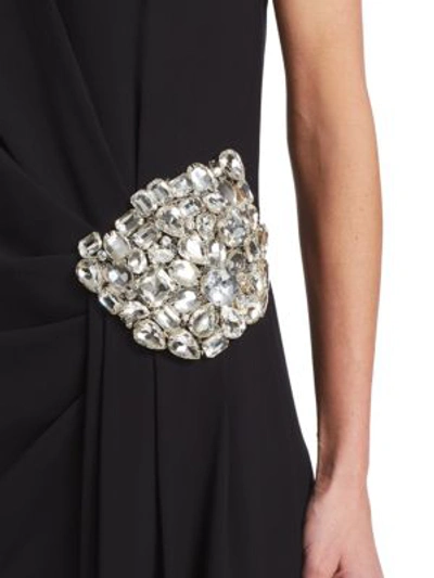 Shop Oscar De La Renta Embellished Side-slit Gown In Black