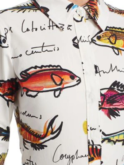 Shop Oscar De La Renta Fish Print A-line Shirt Dress In White Multi