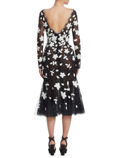 Shop Oscar De La Renta Floral Sequin Midi Sheath Dress In Black