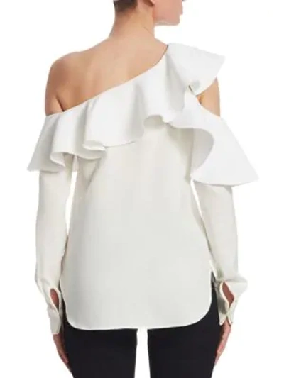 Shop Oscar De La Renta One-shoulder Ruffle Blouse In White