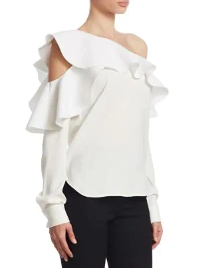 Shop Oscar De La Renta One-shoulder Ruffle Blouse In White