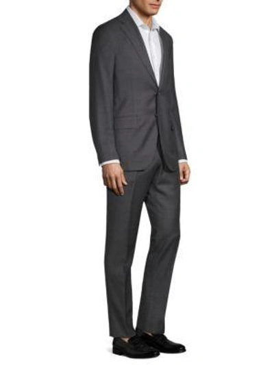 Shop Isaia Charcoal Windowpane Plaid Regular-fit Suit In Grey