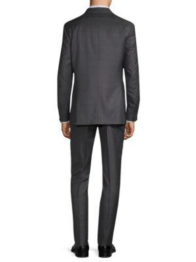Shop Isaia Charcoal Windowpane Plaid Regular-fit Suit In Grey