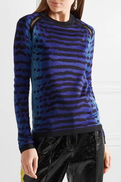 Shop Proenza Schouler Pointelle-trimmed Intarsia Silk Sweater In Royal Blue