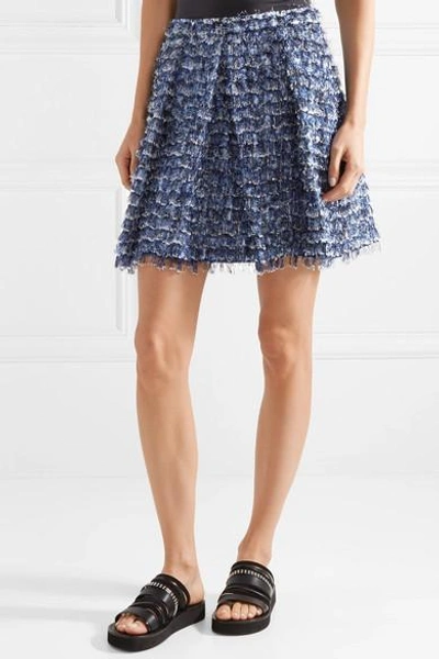 Shop Proenza Schouler Fringed Printed Crepe Mini Skirt In Royal Blue