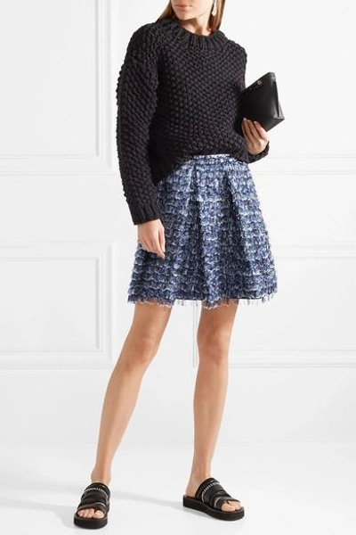Shop Proenza Schouler Fringed Printed Crepe Mini Skirt In Royal Blue