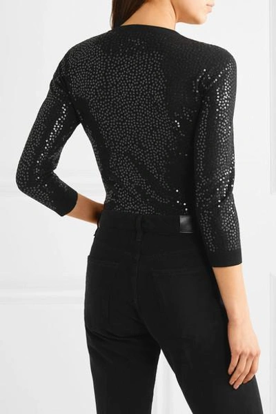 Shop Michael Kors Sequined Knitted Thong Bodysuit In Black