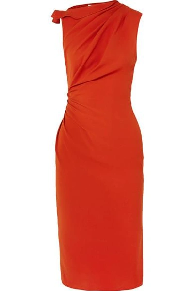 Shop Narciso Rodriguez Gathered Silk Midi Dress In Orange