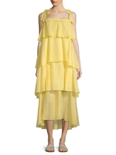 Shop Mds Stripes Tiered Ruffle Cami Dress In Yellow