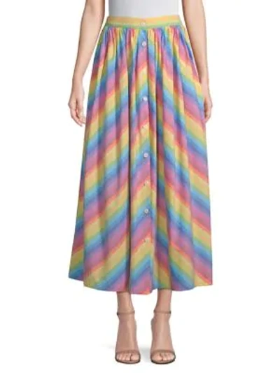 Shop Mds Stripes Button-front Skirt In Multi