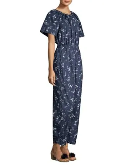 Shop Rebecca Taylor Short Sleeve Floral Jumpsuit In Navy Multi