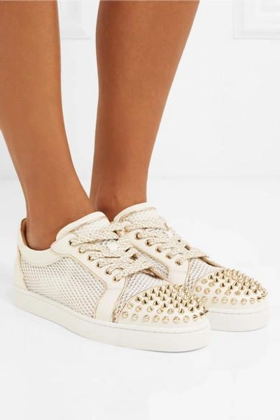 Shop Christian Louboutin Ac Vieira Spike Leather And Mesh Sneakers In White