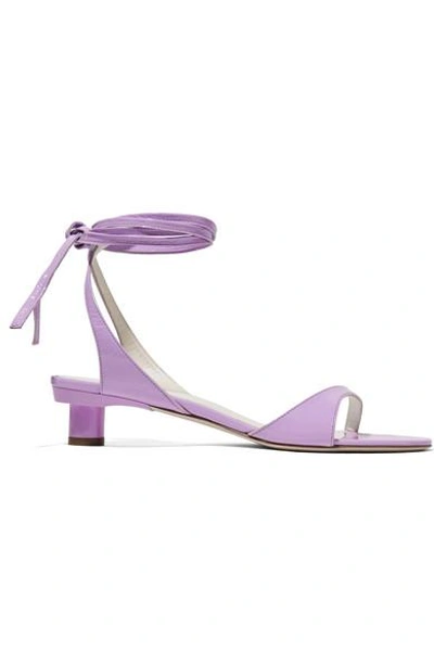 Shop Tibi Scott Crinkled Patent-leather Sandals In Lavender