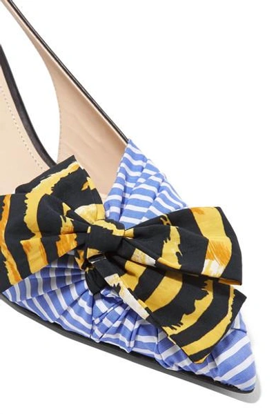 Shop Prada Bow-embellished Leather And Striped Canvas Slingback Pumps In Blue