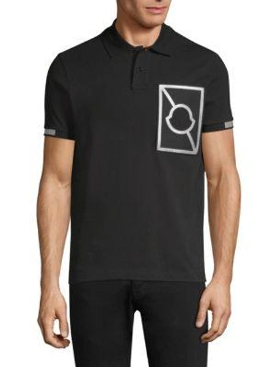 Shop Moncler Reflective Logo Polo In Black