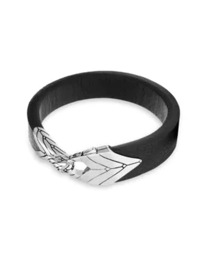 Shop John Hardy Modern Silver Chain & Leather Bracelet In Black