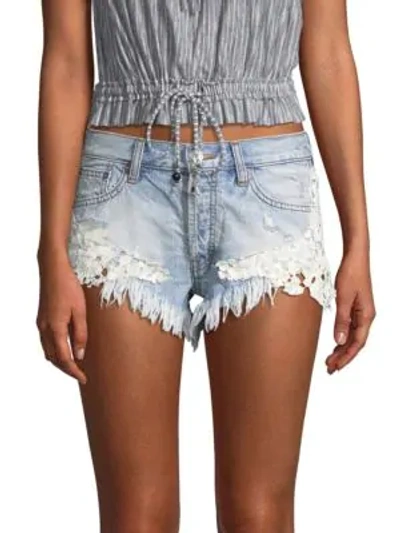 Shop Free People Good Vibes Lace Shorts In Blue