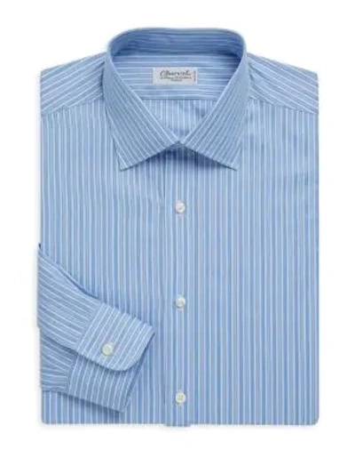 Shop Charvet Regular-fit Stripe Cotton Dress Shirt In Blue