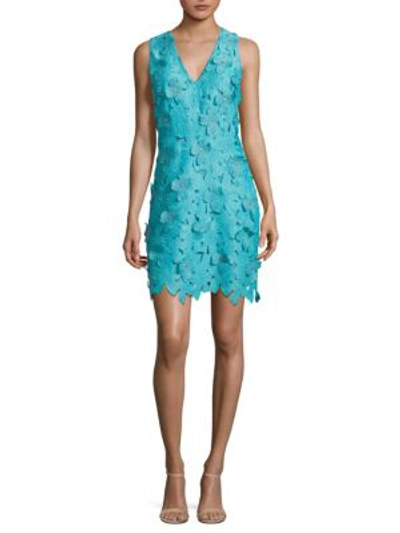 Shop Michael Michael Kors Floral Lace Mini Dress In Turquoise