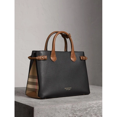Shop Burberry The Medium Banner In Two Tone Leather In Black/tan